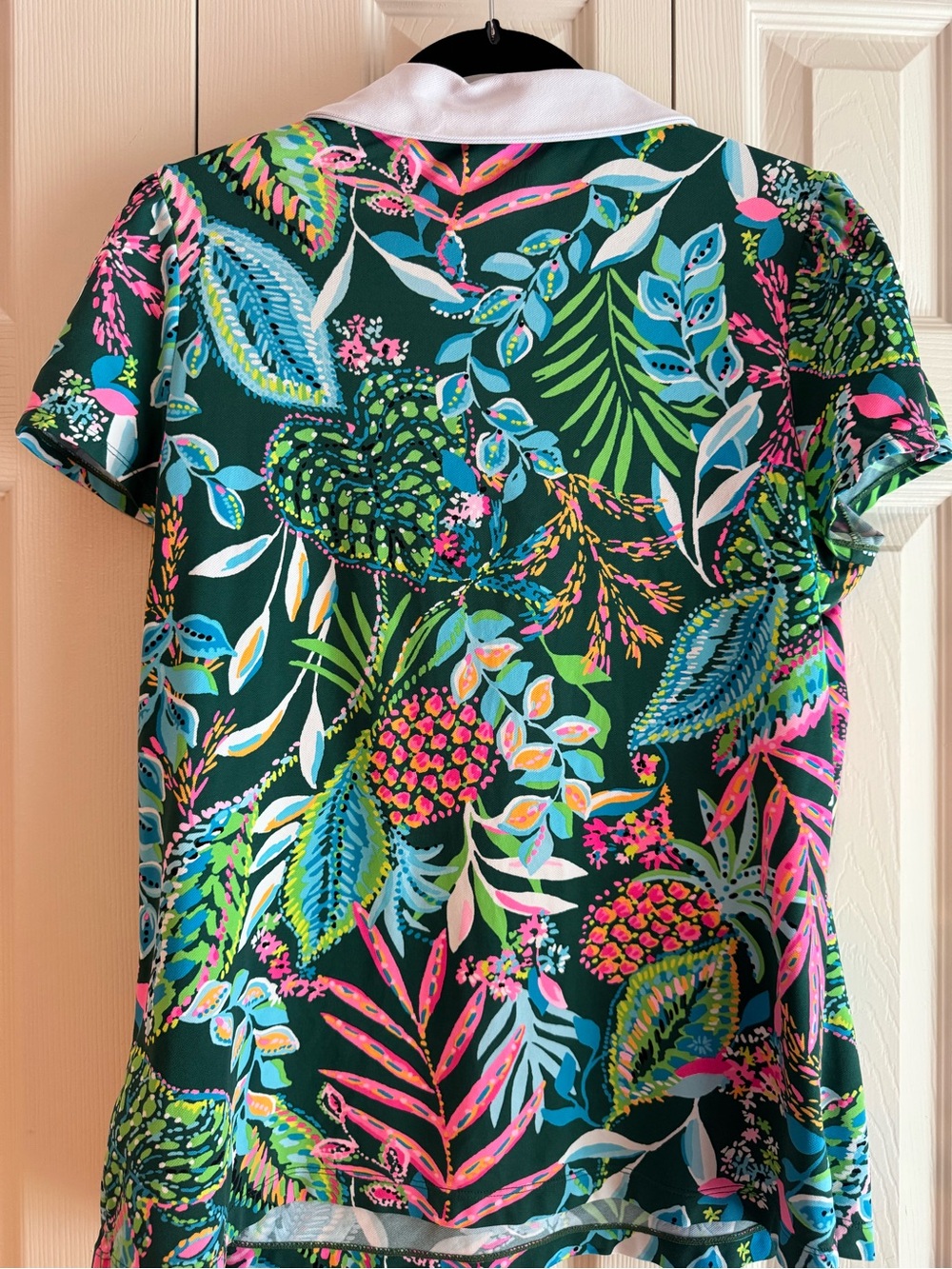 LILLY PULITZER Frida Luxletic Polo Top SUNSHINE JUNGLE, Size XL, Puff Sleeve - Picture 4 of 8